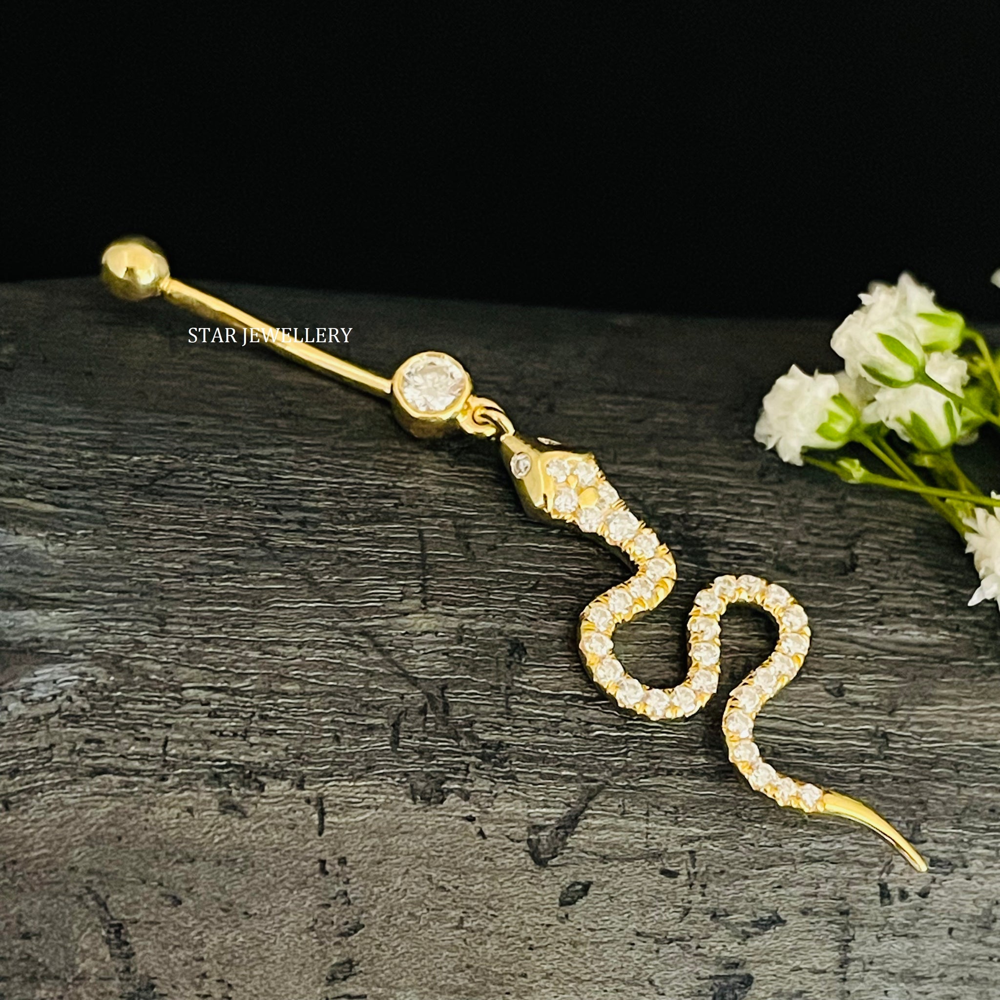 Natural Diamond Dangled Snake Belly Piercing