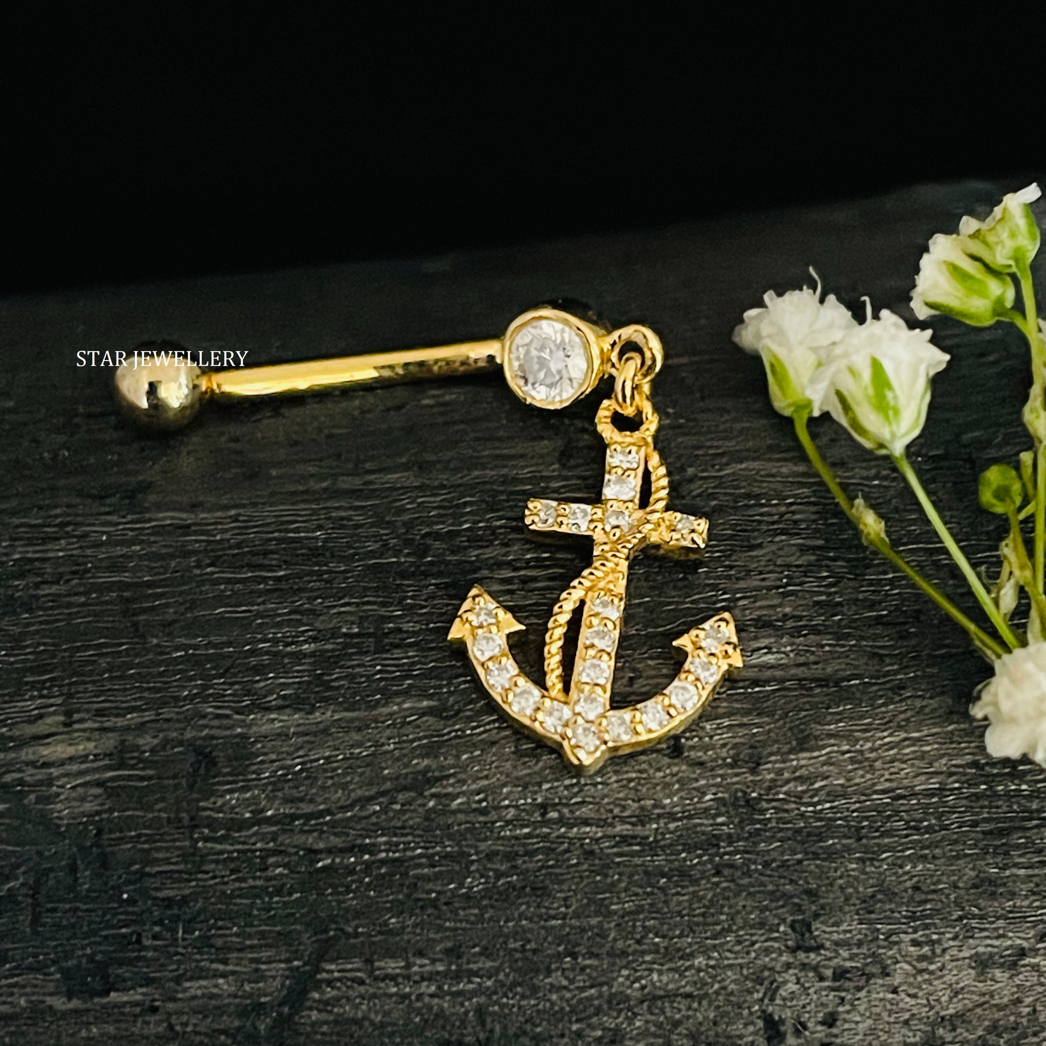 Natural Diamond Dangled Anchor Belly Piercing