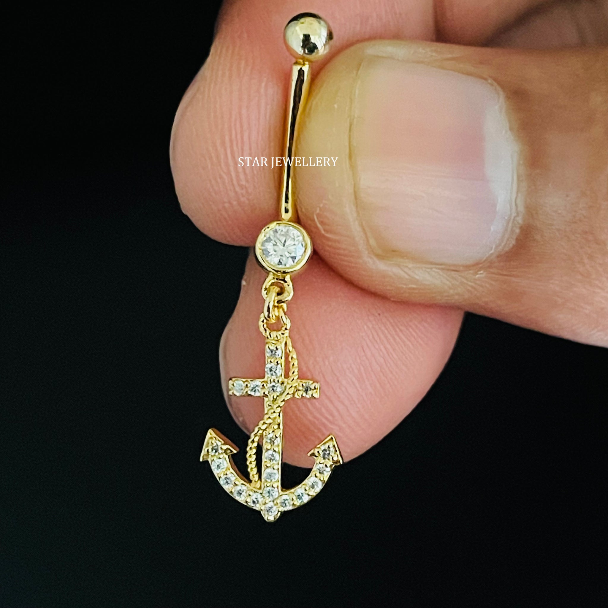 Natural Diamond Dangled Anchor Belly Piercing