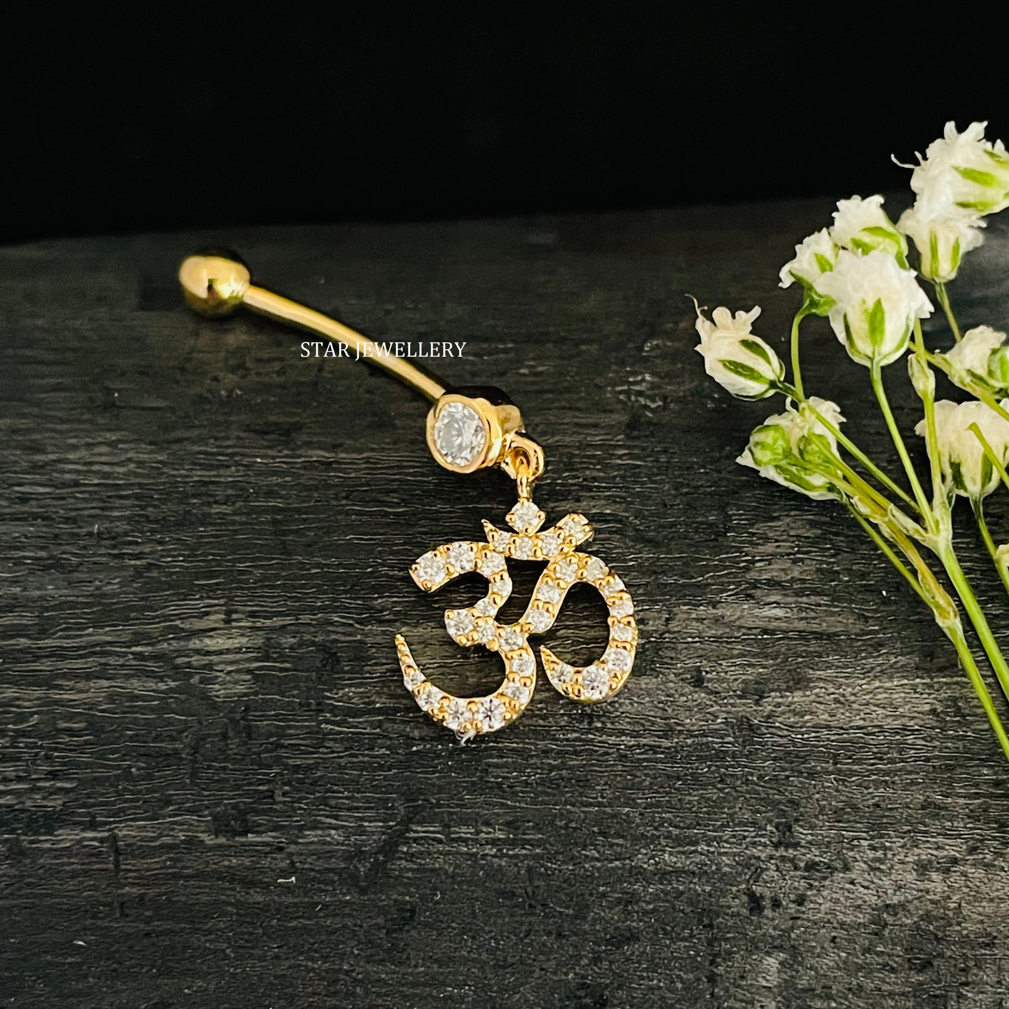 Solid Gold OM Barbell Diamond Piercing