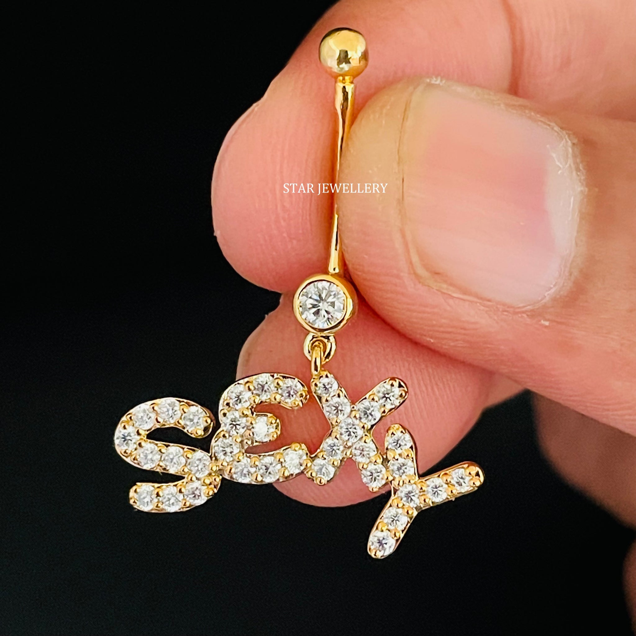 SEXY Letter Gold Belly Button Diamond Piercing