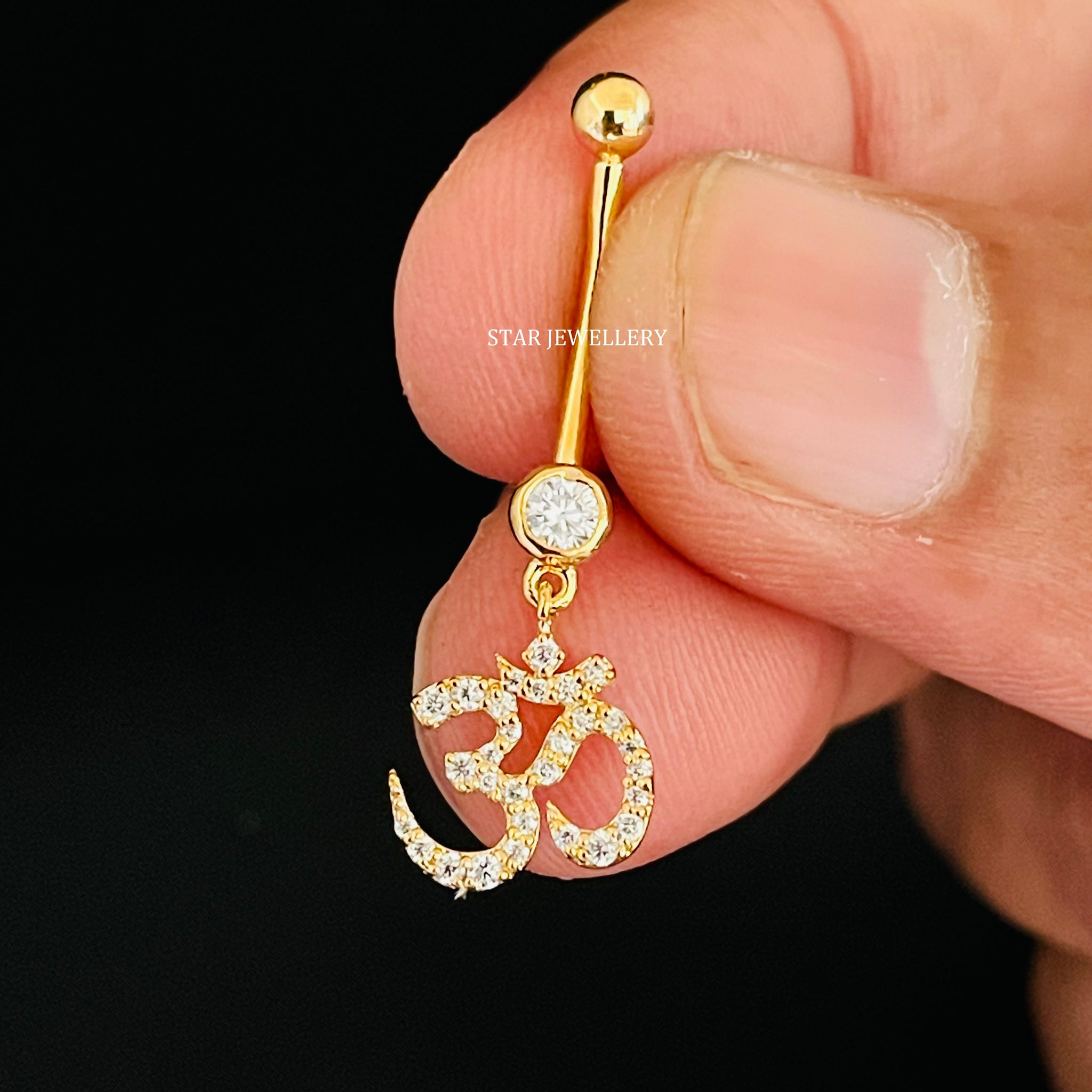 Solid Gold OM Barbell Diamond Piercing