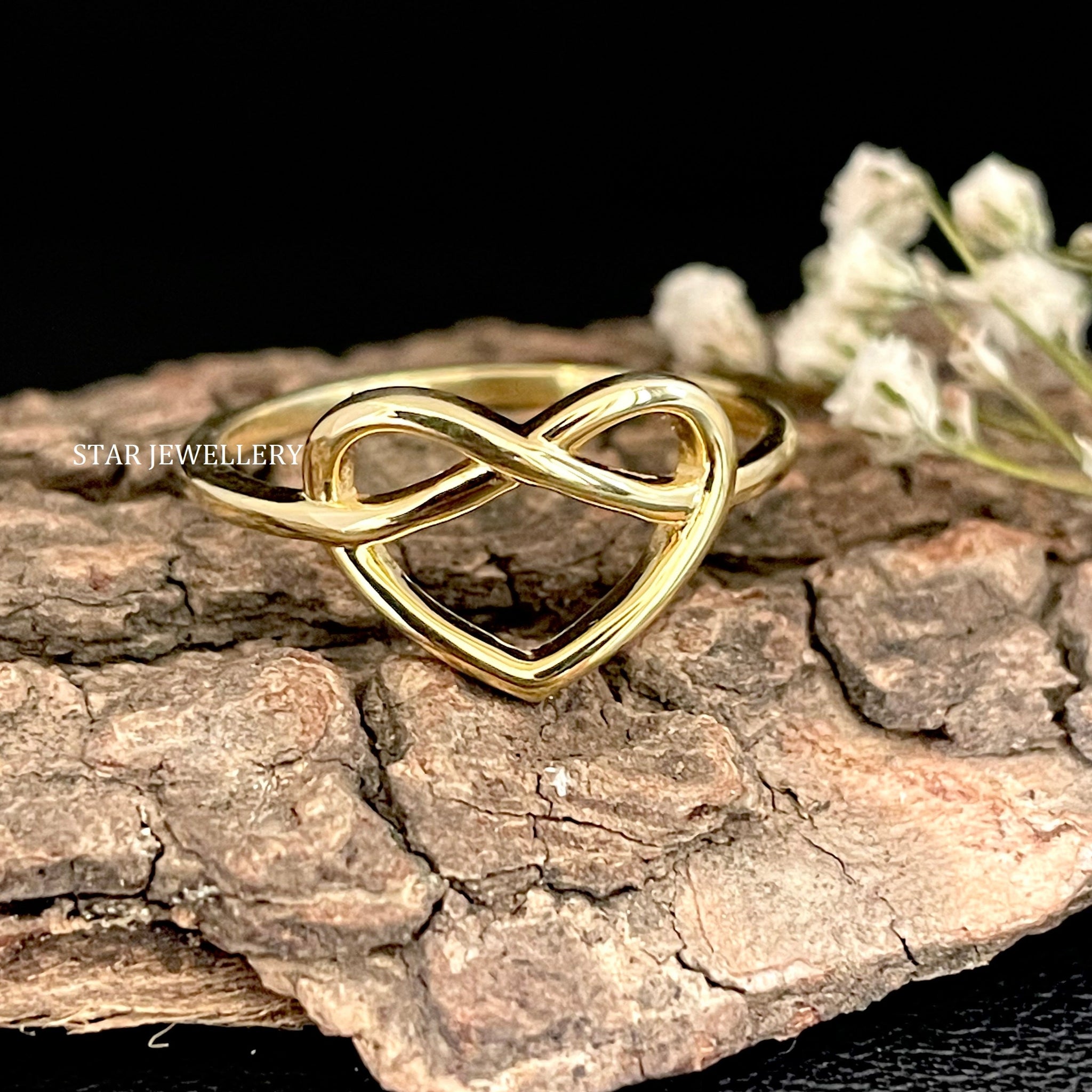 14K Solid Gold Infinity Heart Ring