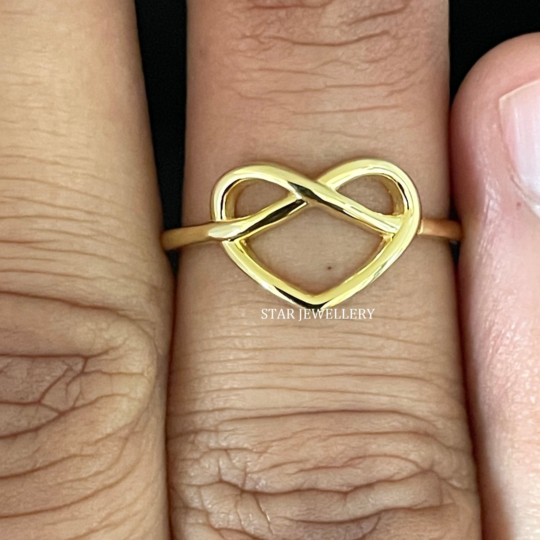 14K Solid Gold Infinity Heart Ring