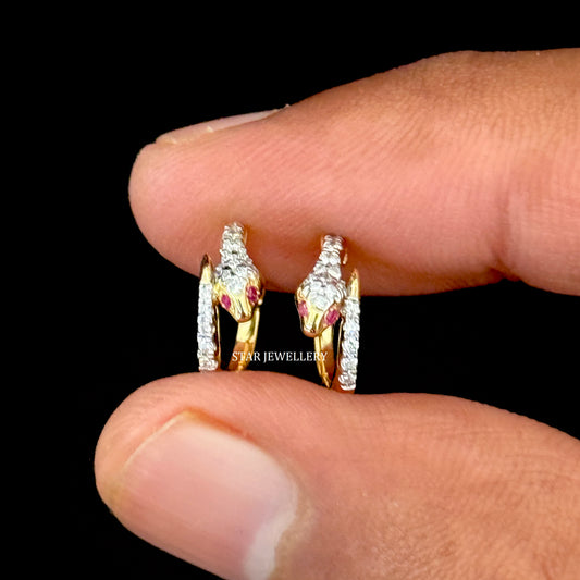 14K Solid Gold Natural Diamond Snake Hoop Earrings