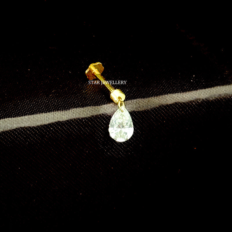 Floating pear diamond stud earring in 14K gold
