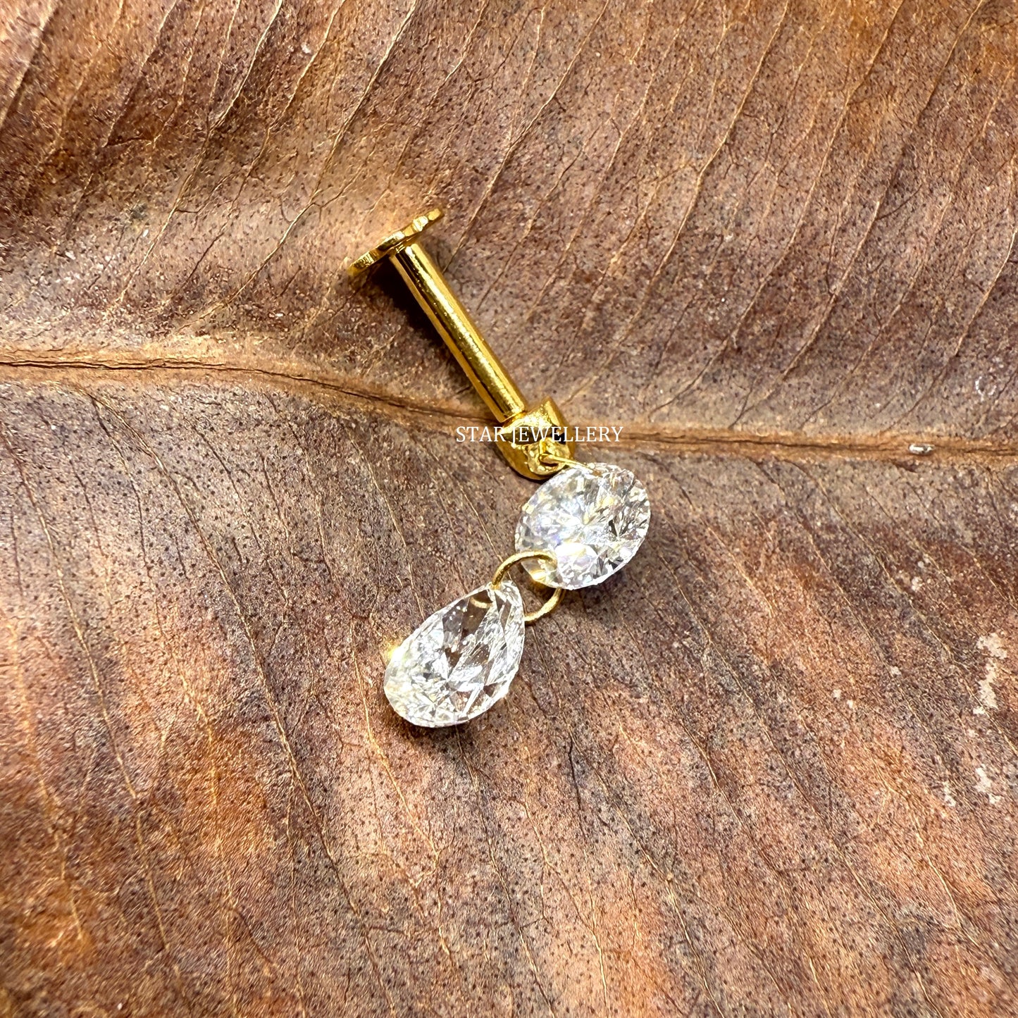Solid Gold Lab Grown Diamond Dangle Earrings: Round & Pear Cut