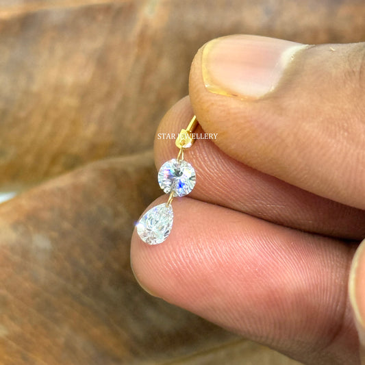 Solid Gold Lab Grown Diamond Dangle Earrings: Round & Pear Cut