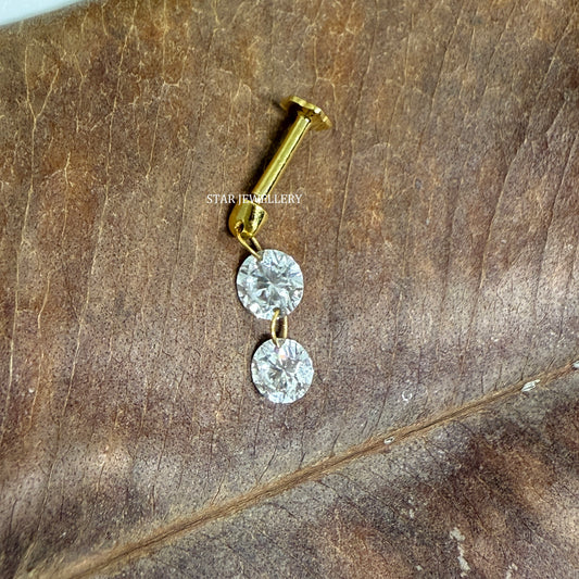 Solid Gold Lab Grown Diamond Dangle Earrings: Floating Double Round Cut