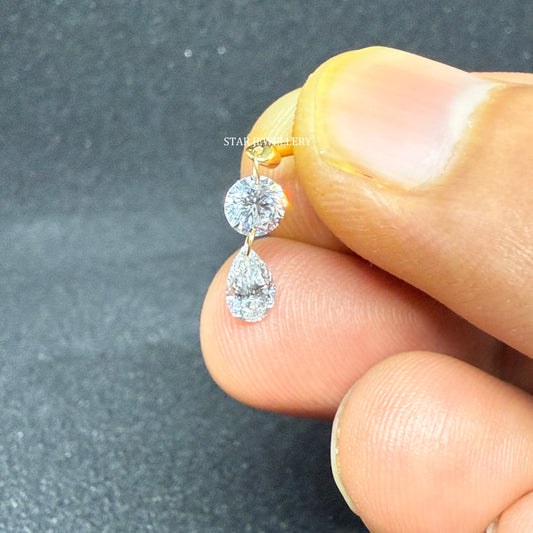 Solid Gold Lab Grown Diamond Dangle Earrings: Round & Pear Cut