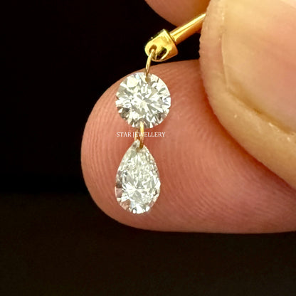 Solid Gold Lab Grown Diamond Dangle Earrings: Round & Pear Cut