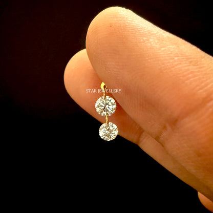 Solid Gold Lab Grown Diamond Dangle Earrings: Floating Double Round Cut