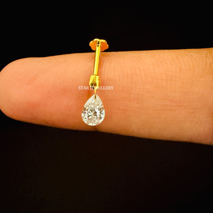 Floating Pear Diamond Stud Earring