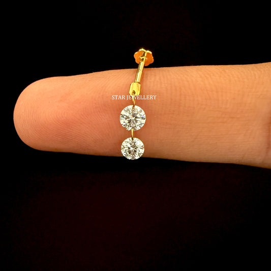 Solid Gold Lab Grown Diamond Dangle Earrings: Floating Double Round Cut