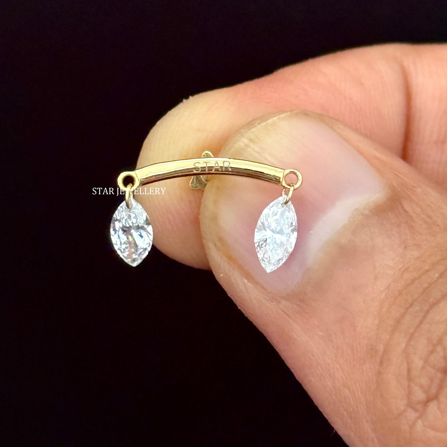 14K Gold Double Marquise Lab Diamond Drape Earring