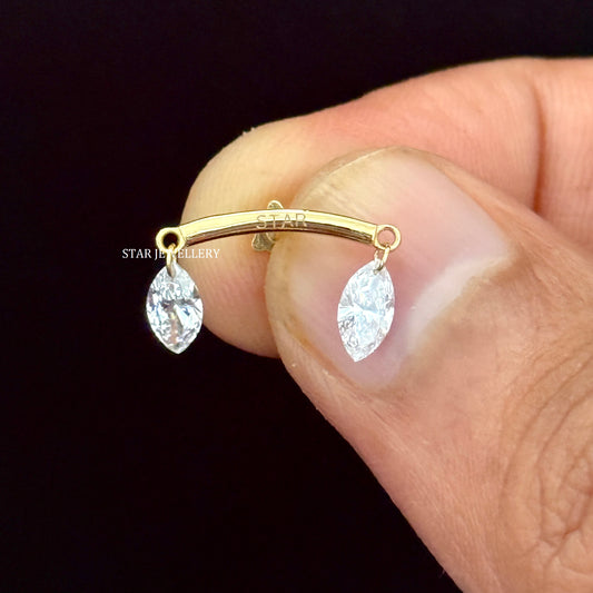 14K Gold Double Marquise Lab Diamond Drape Earring