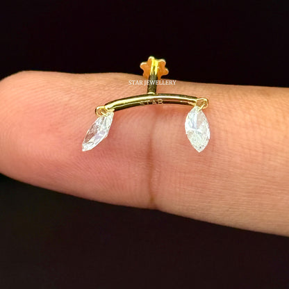 14K Gold Double Marquise Lab Diamond Drape Earring