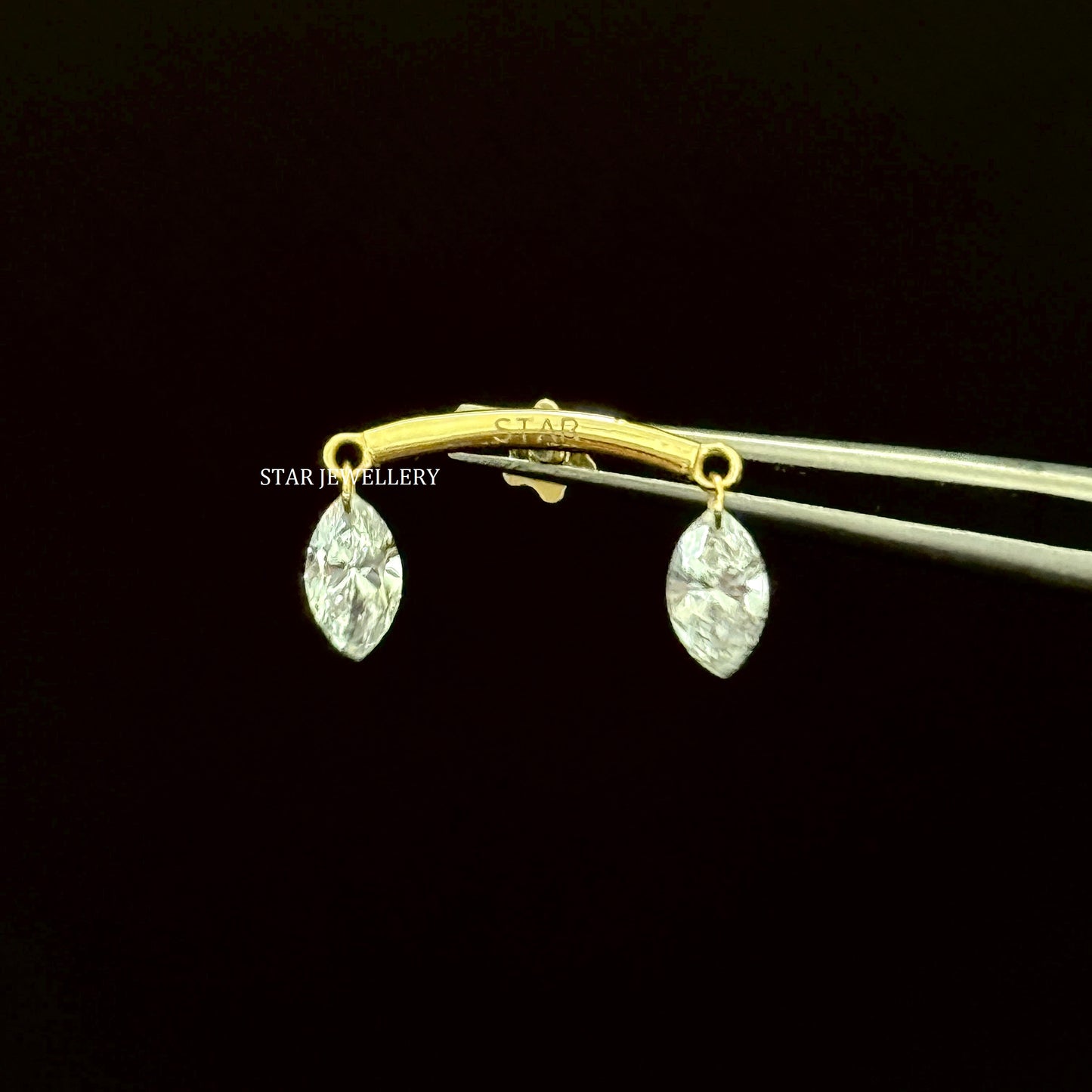 14K Gold Double Marquise Lab Diamond Drape Earring