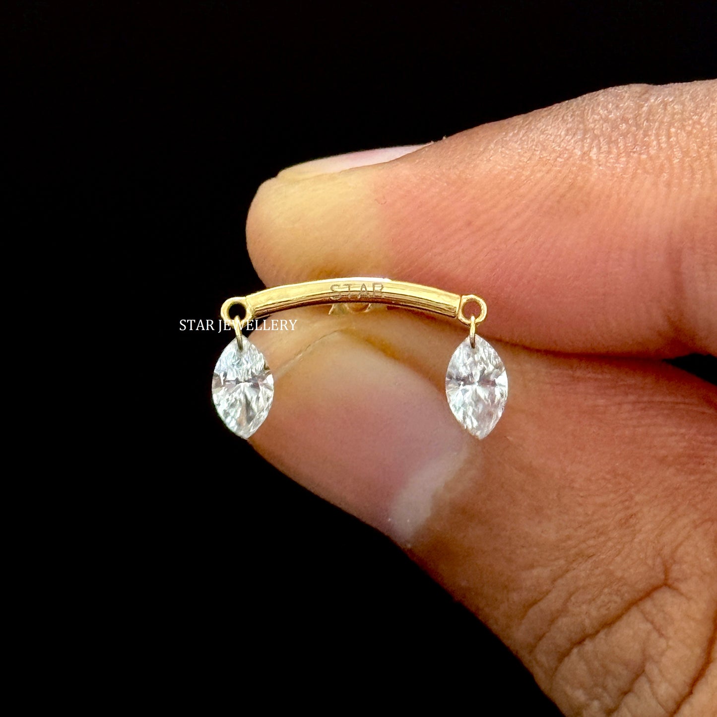 14K Gold Double Marquise Lab Diamond Drape Earring