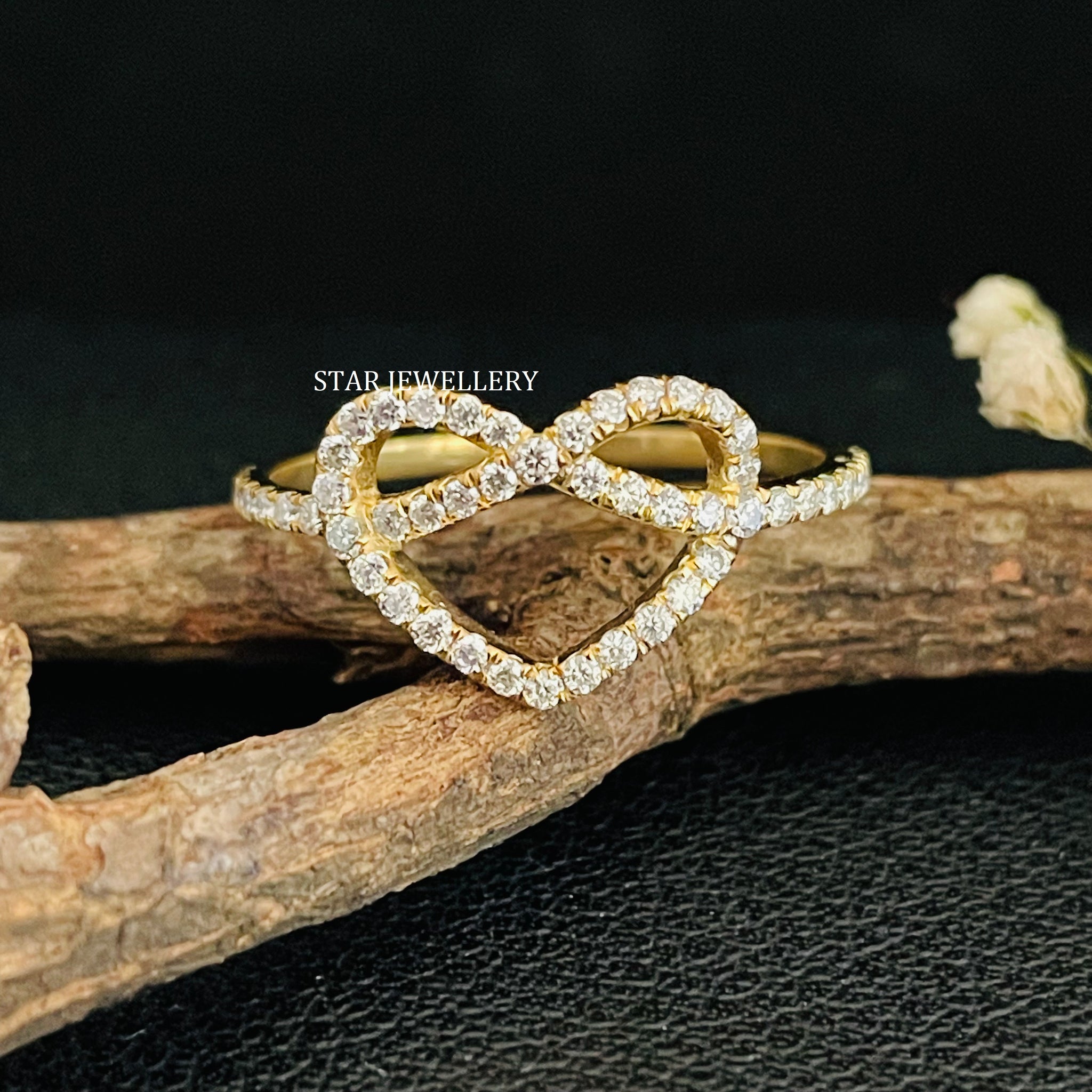 Solid Gold Natural Diamond Infinity Heart Ring