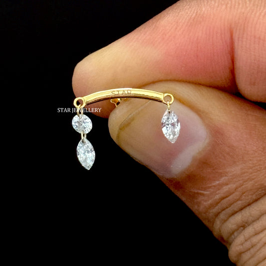 14K Gold Diamond Drape Earring: Marquise & Round Floating Stud