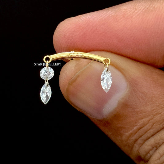 14K Gold Diamond Drape Earring: Marquise & Round Floating Stud