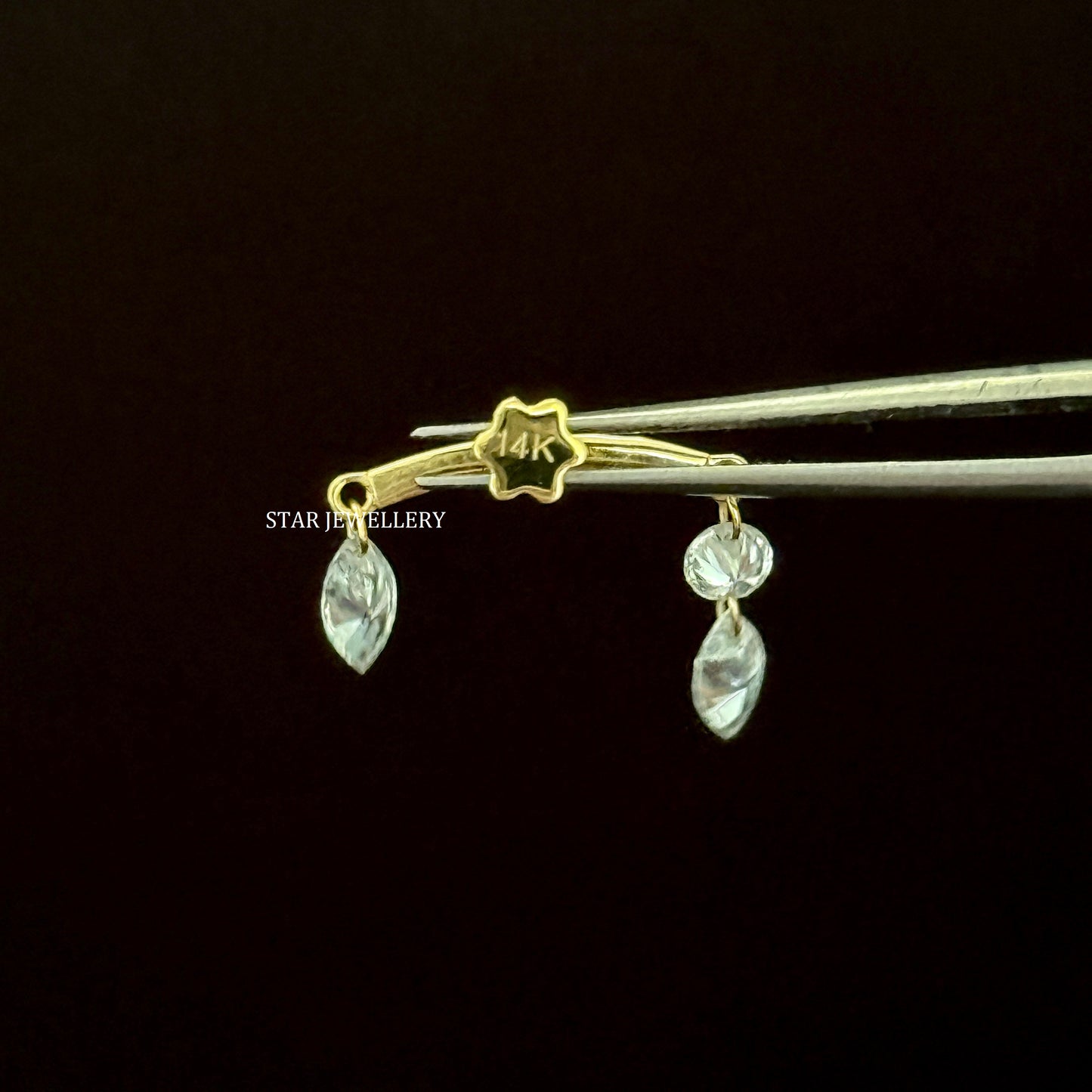 14K Gold Diamond Drape Earring: Marquise & Round Floating Stud