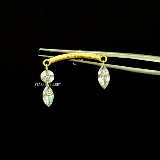 14K Gold Diamond Drape Earring: Marquise & Round Floating Stud