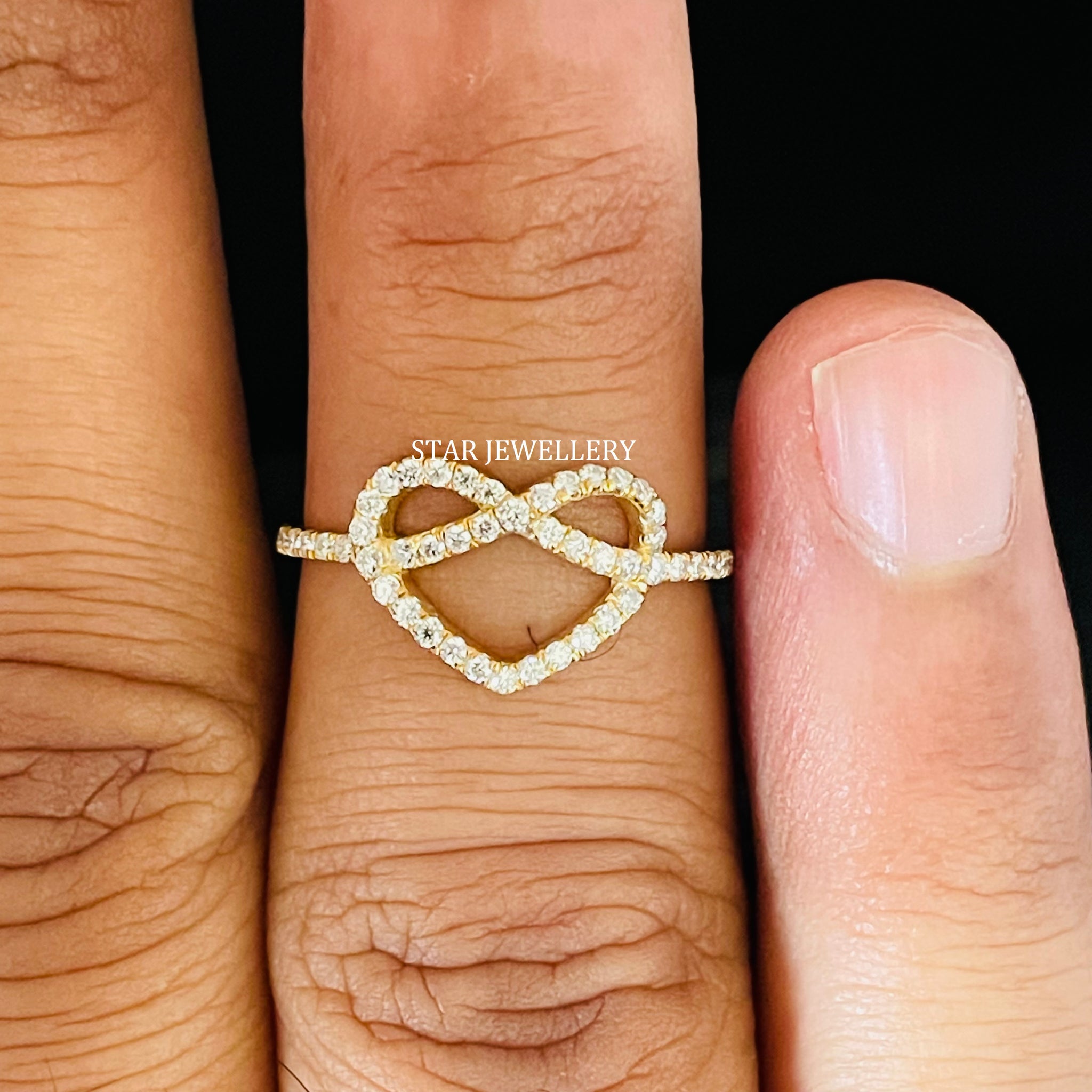 Solid Gold Natural Diamond Infinity Heart Ring