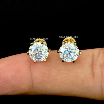 2.00 Ct Lab Grown Diamond Stud Earrings: 14K Solid Gold Unisex
