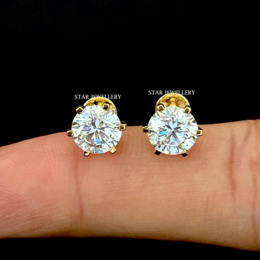 2.00 Ct Lab Grown Diamond Stud Earrings: 14K Solid Gold Unisex