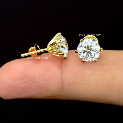 2.00 Ct Lab Grown Diamond Stud Earrings: 14K Solid Gold Unisex