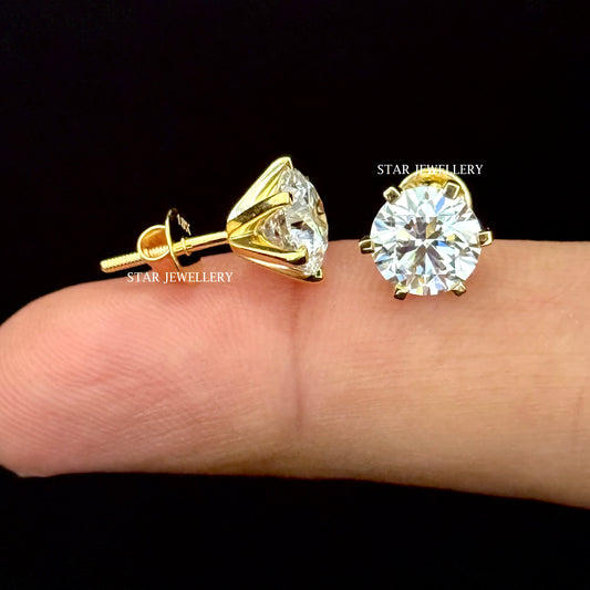 2.00 Ct Lab Grown Diamond Stud Earrings: 14K Solid Gold Unisex