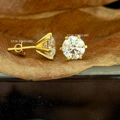 2.00 Ct Lab Grown Diamond Stud Earrings: 14K Solid Gold Unisex