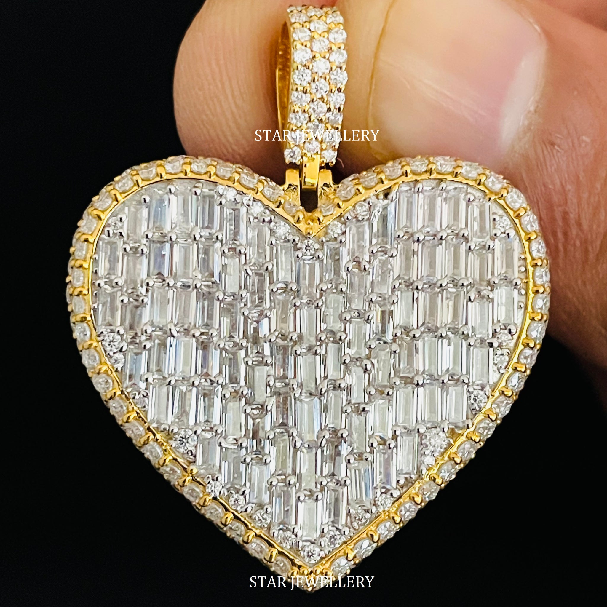 Iced Out VVS Baguette Moissanite Heart Pendant