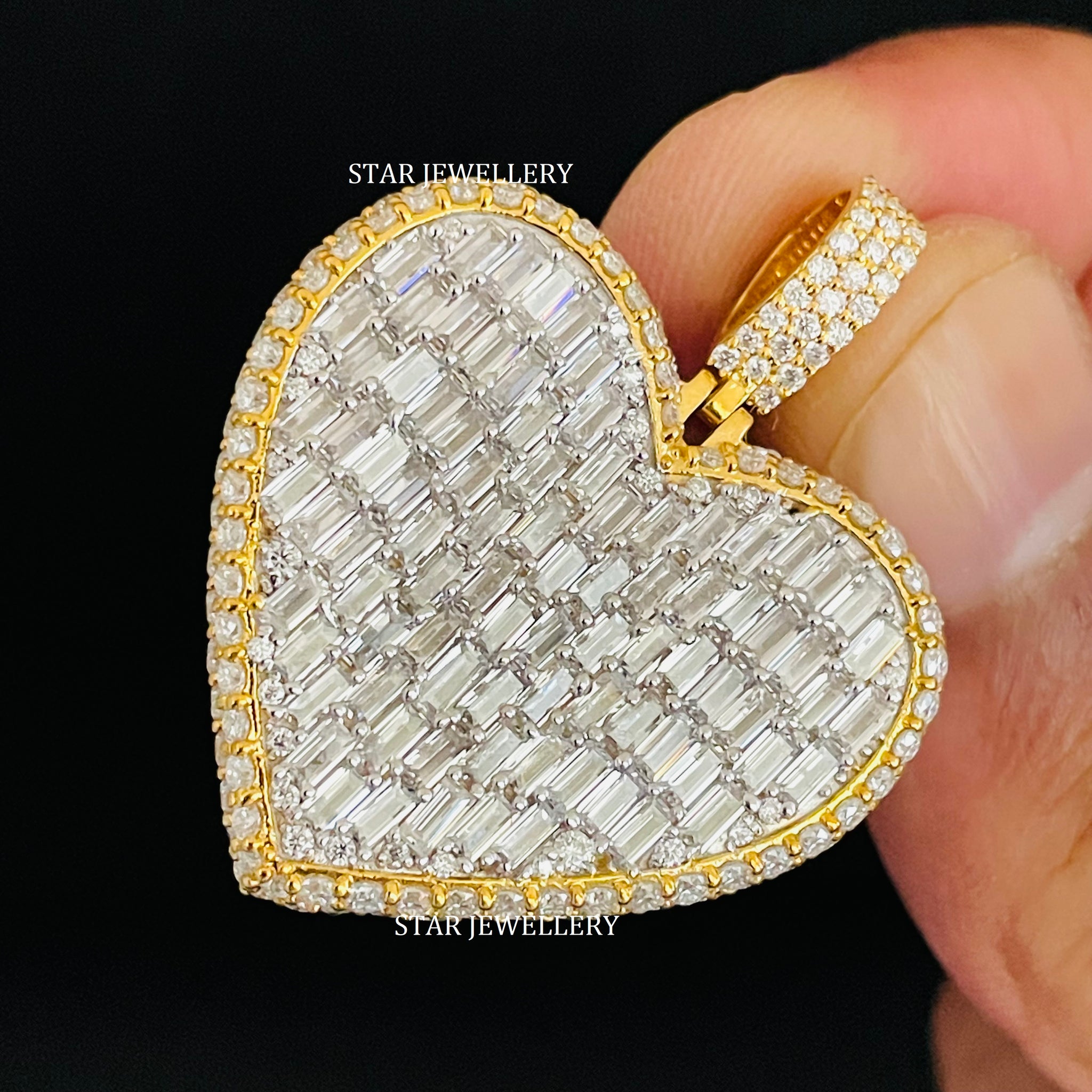 Iced Out VVS Baguette Moissanite Heart Pendant