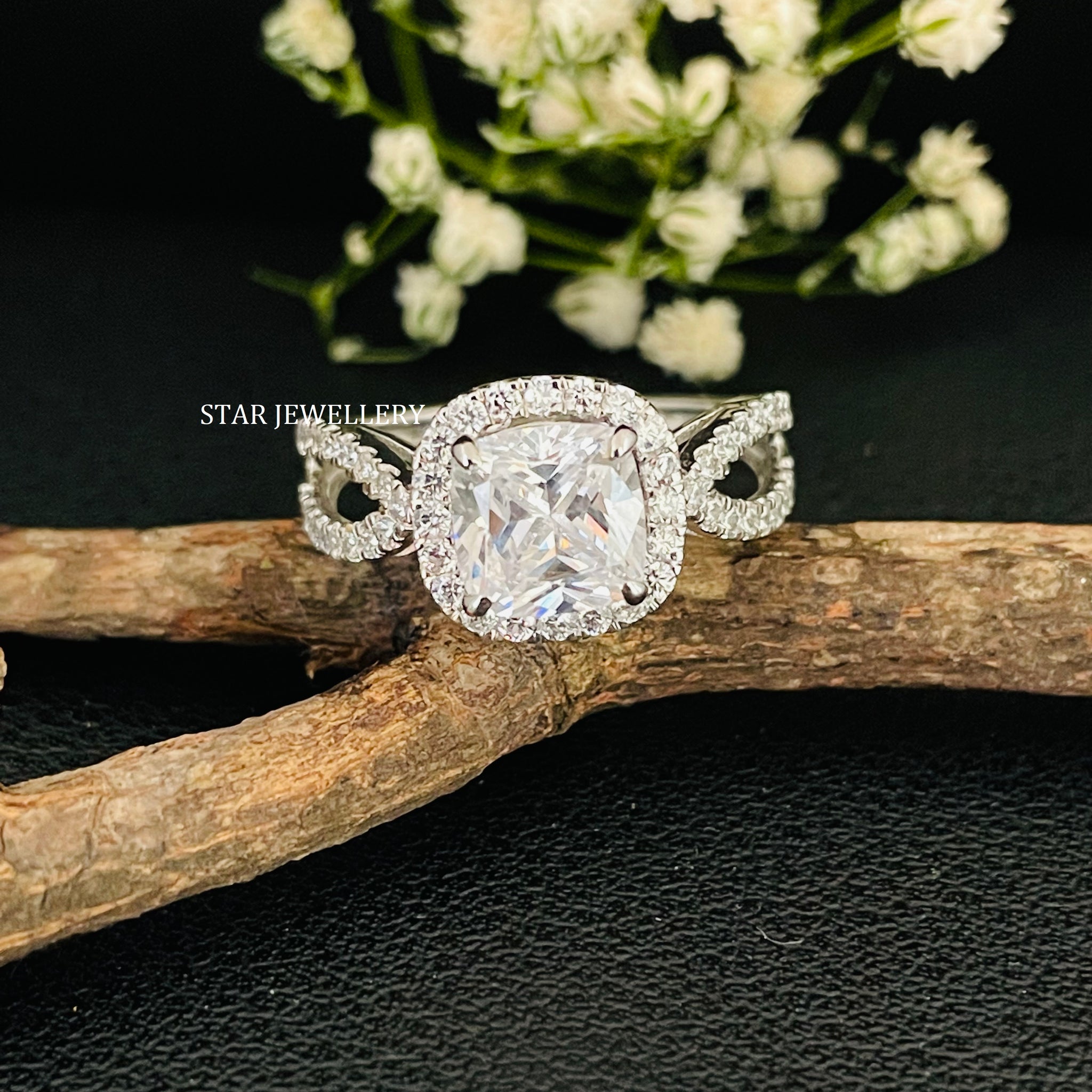 2.00 CT Cushion Cut Colorless Moissanite Ring