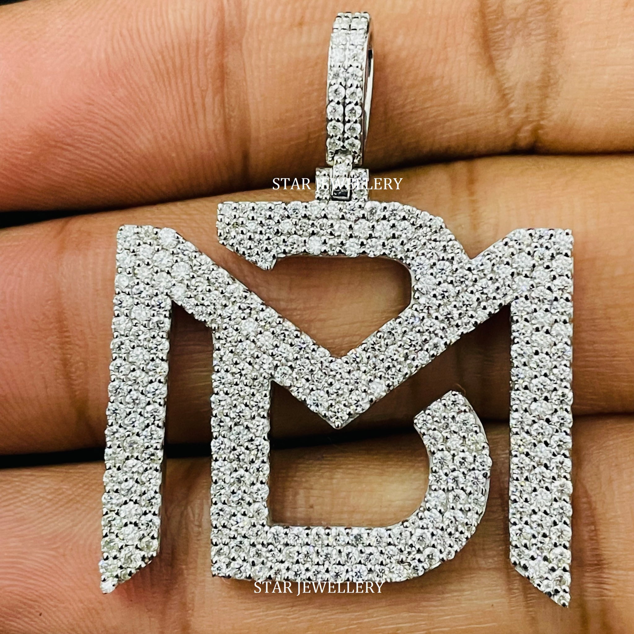 10K Gold Custom Two Letter Moissanite Logo Pendant