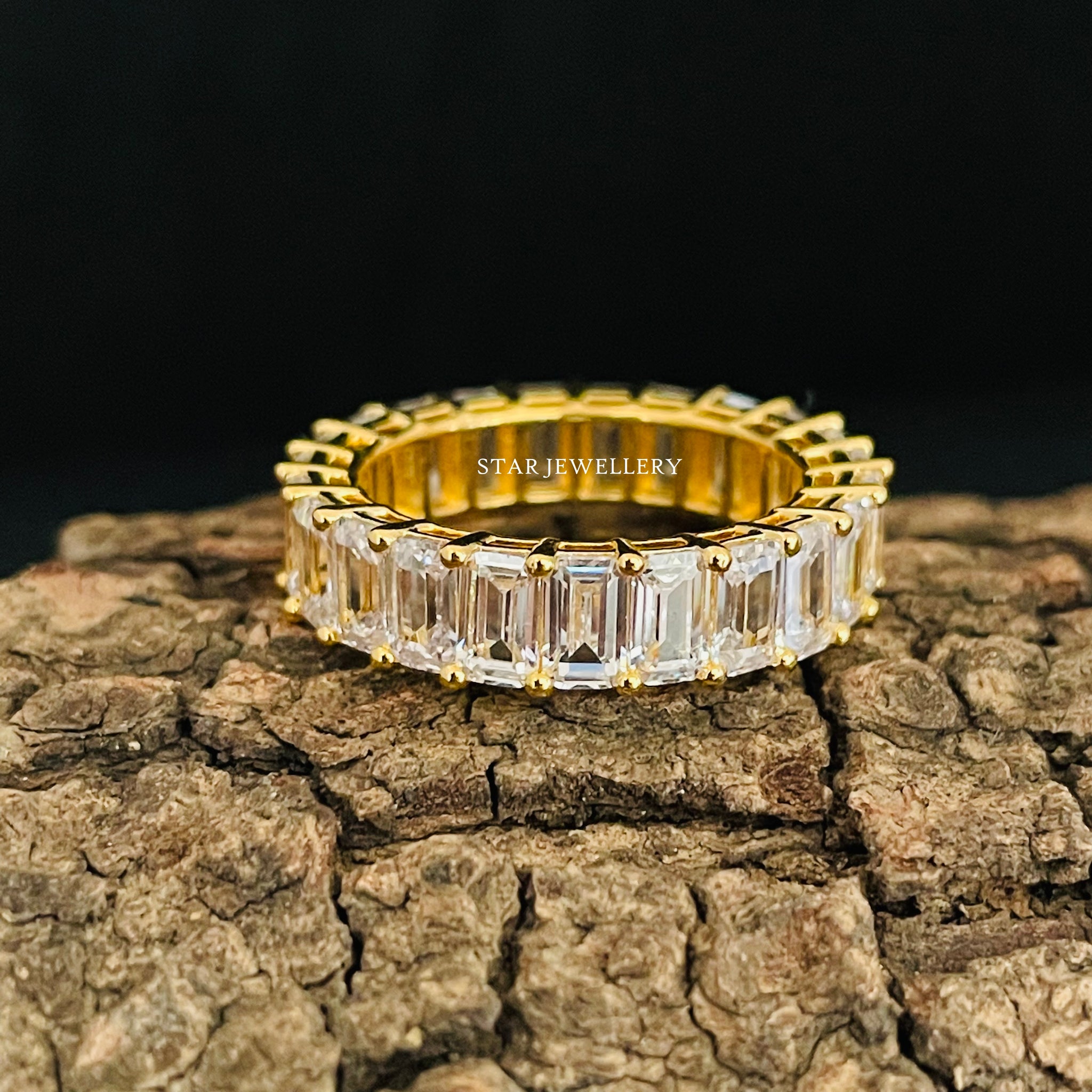 Emerald Moissanite Full Eternity Wedding Band Ring