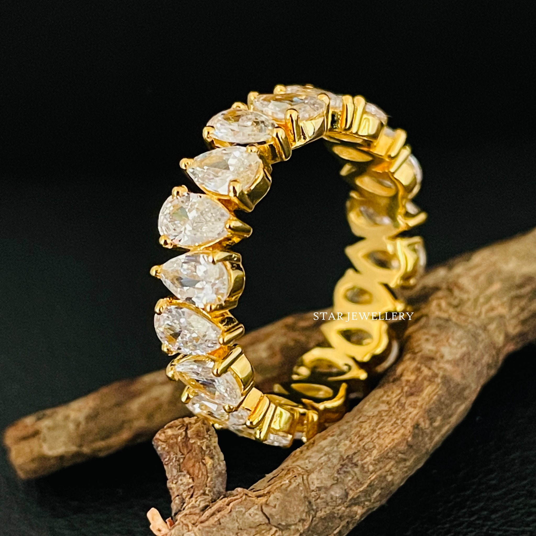 Pear Cut Moissanite Eternity Matching Wedding Band Ring