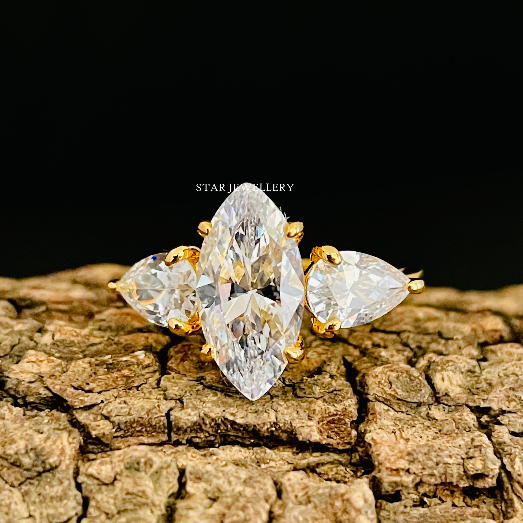 2.00 Ct Marquise Cut Moissanite Three Stone Engagement Ring