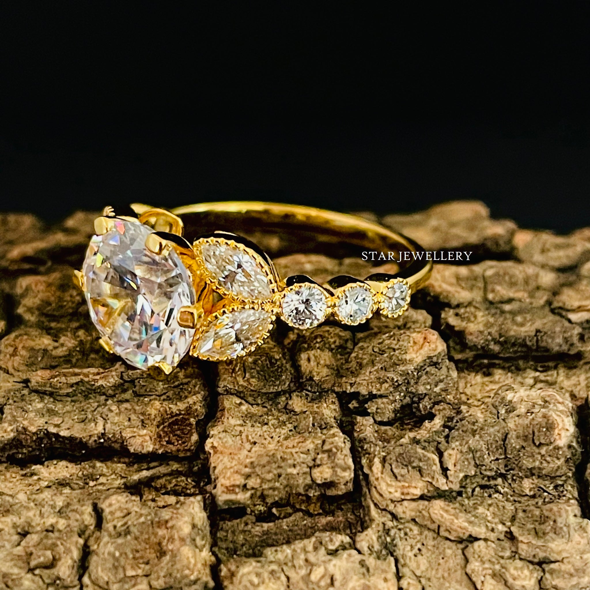 Art Deco Brilliant Moissanite Miligrain Engagement Ring