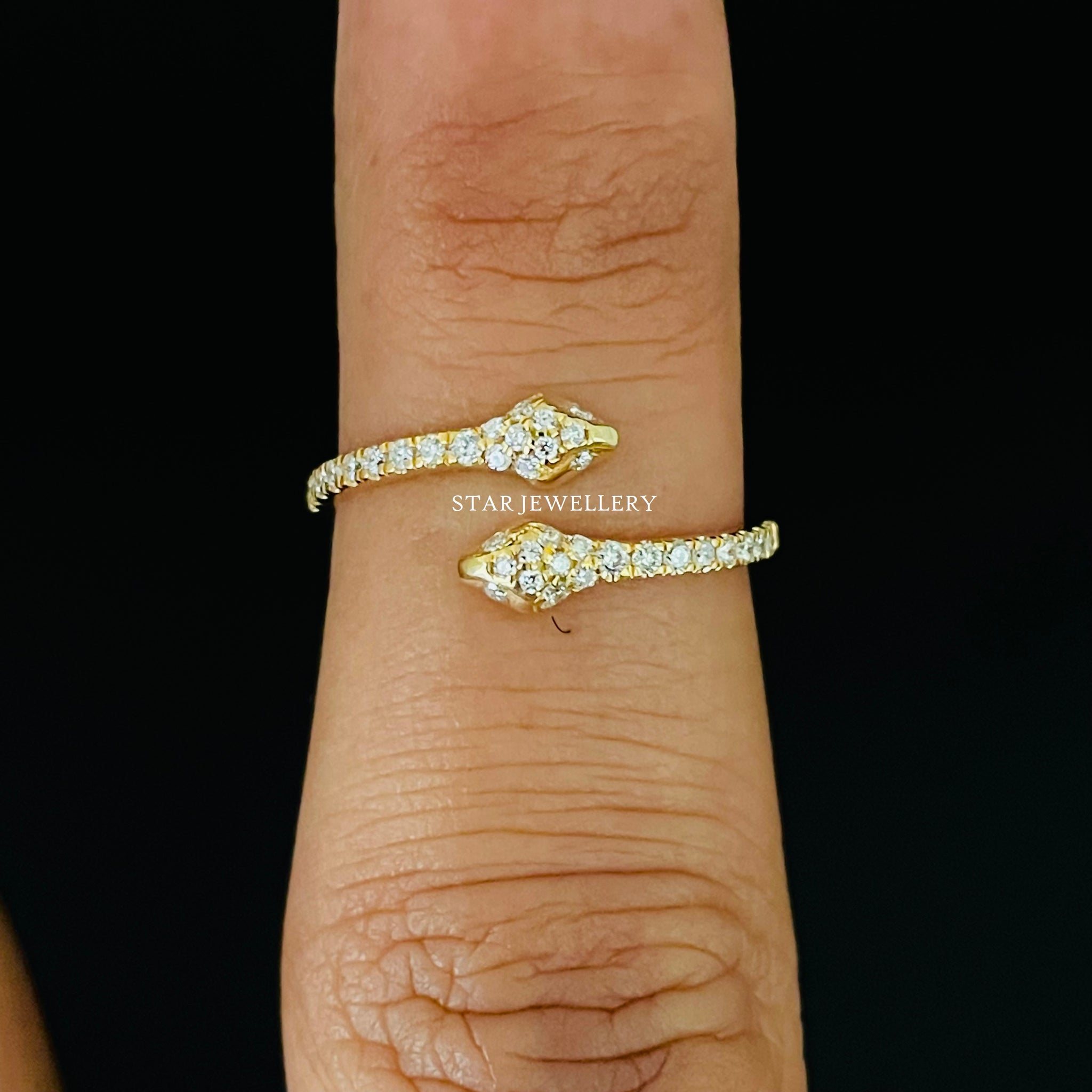 Double Headed Diamond Snake Gold Ring
