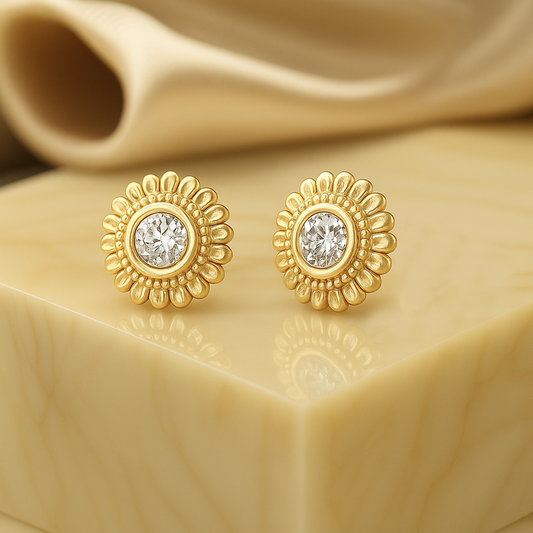 Natural Diamond Bezel Set Flower Stud for Nose Ear Piercing