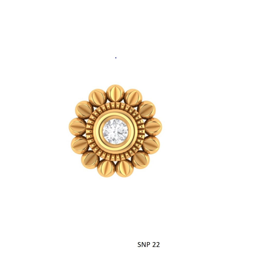 Natural Diamond Bezel Set Flower Stud for Nose Ear Piercing