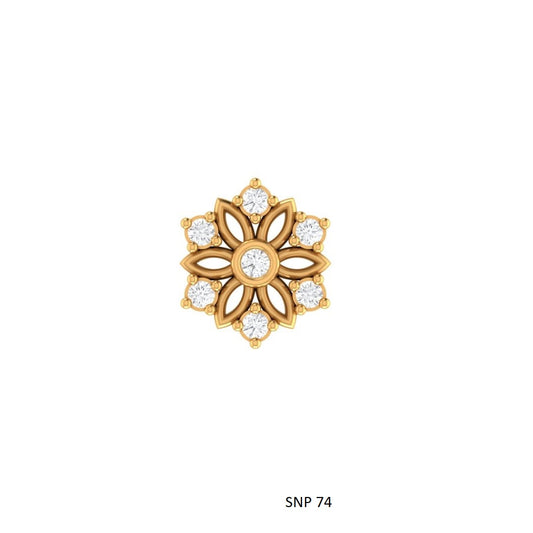 14K Gold Diamond Cluster Floral Threaded Nose / Ear Piercing