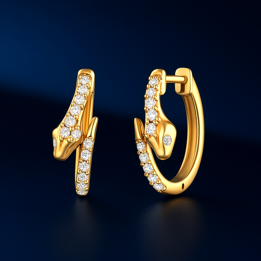 14 K Solid Gold Natural Diamond Snake Hoop Earring