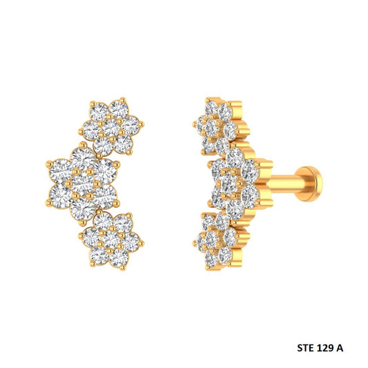 14K Solid Gold Diamond Flower Ear Climber
