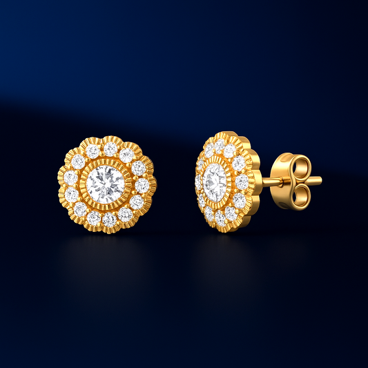 Huge Diamond Cluster Gold Earring