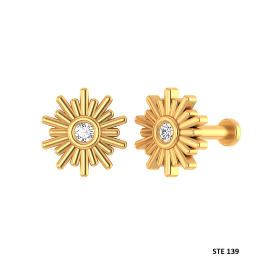 Sun Fire Diamond Stud Piercing with 14K Solid Gold